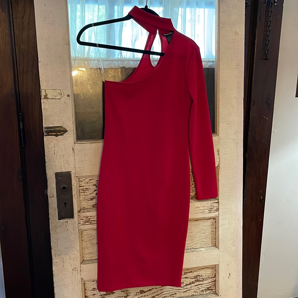 Wearever Red One Sleeved Cocktail Bodycon Dress